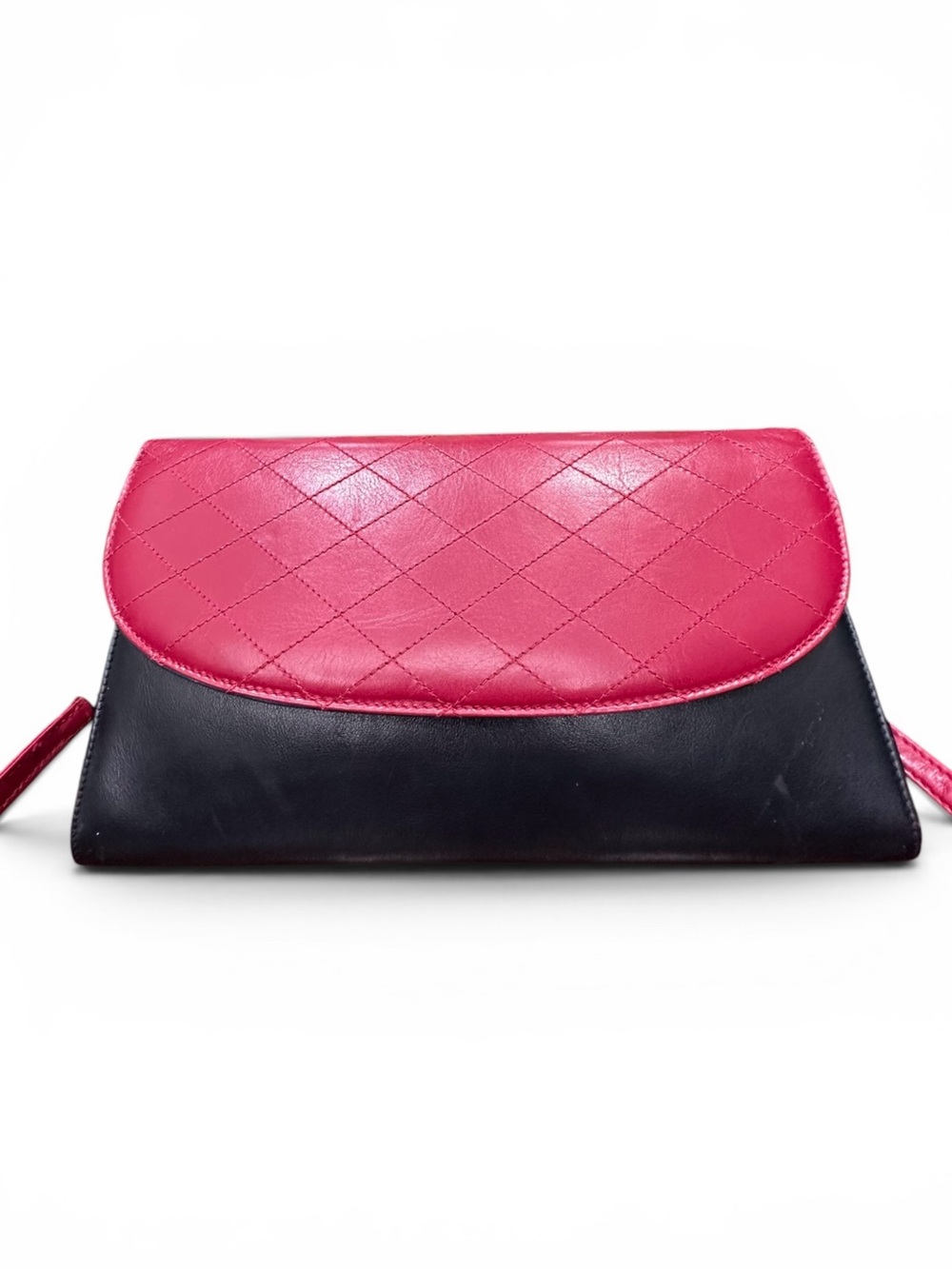 Vintage Bally Quilted Leather Crossbody Clutch Black Navy Red Colorblock Bag